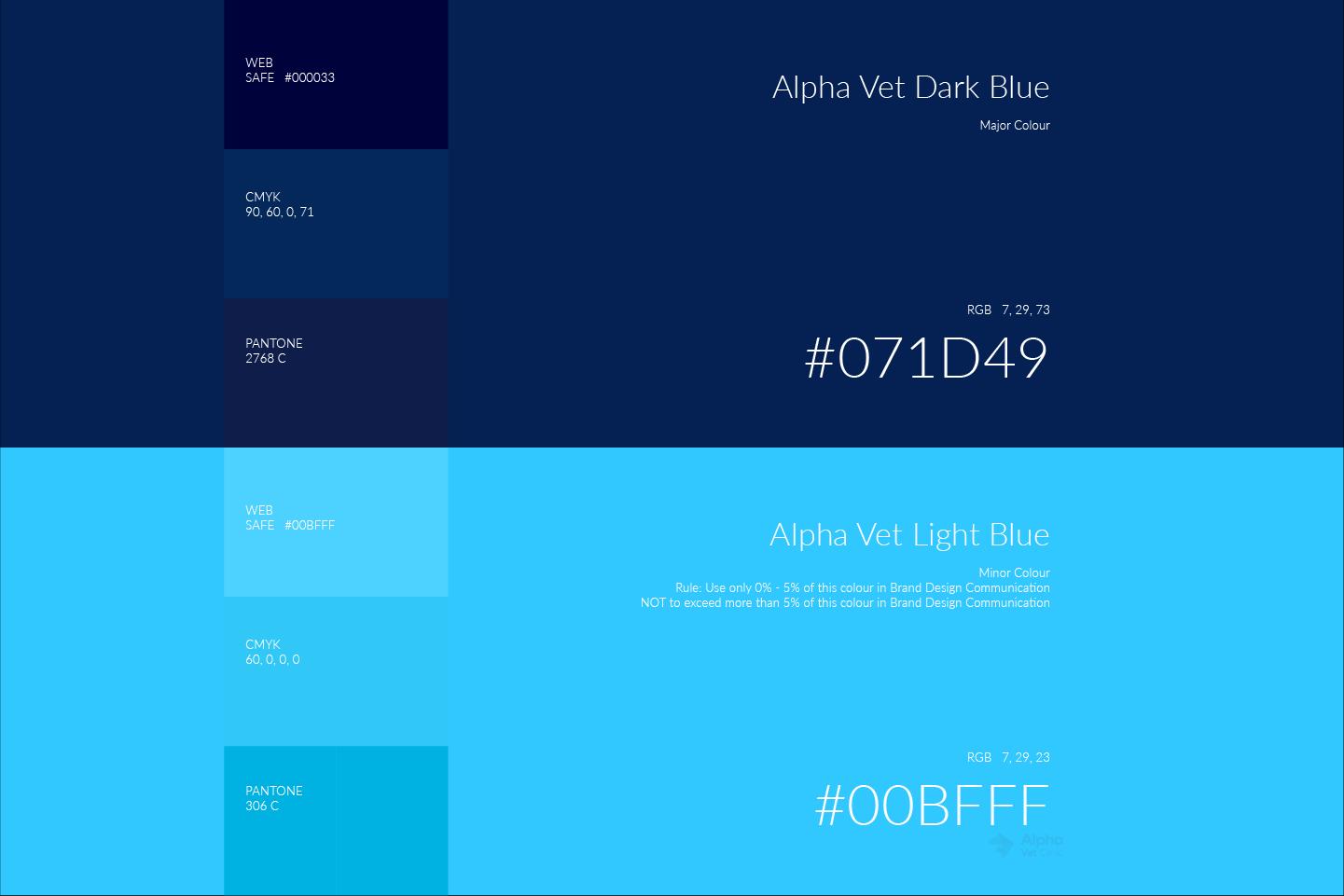 Alpha Vet Clinic brand colour palette 1 – veterinary clinic branding colours
