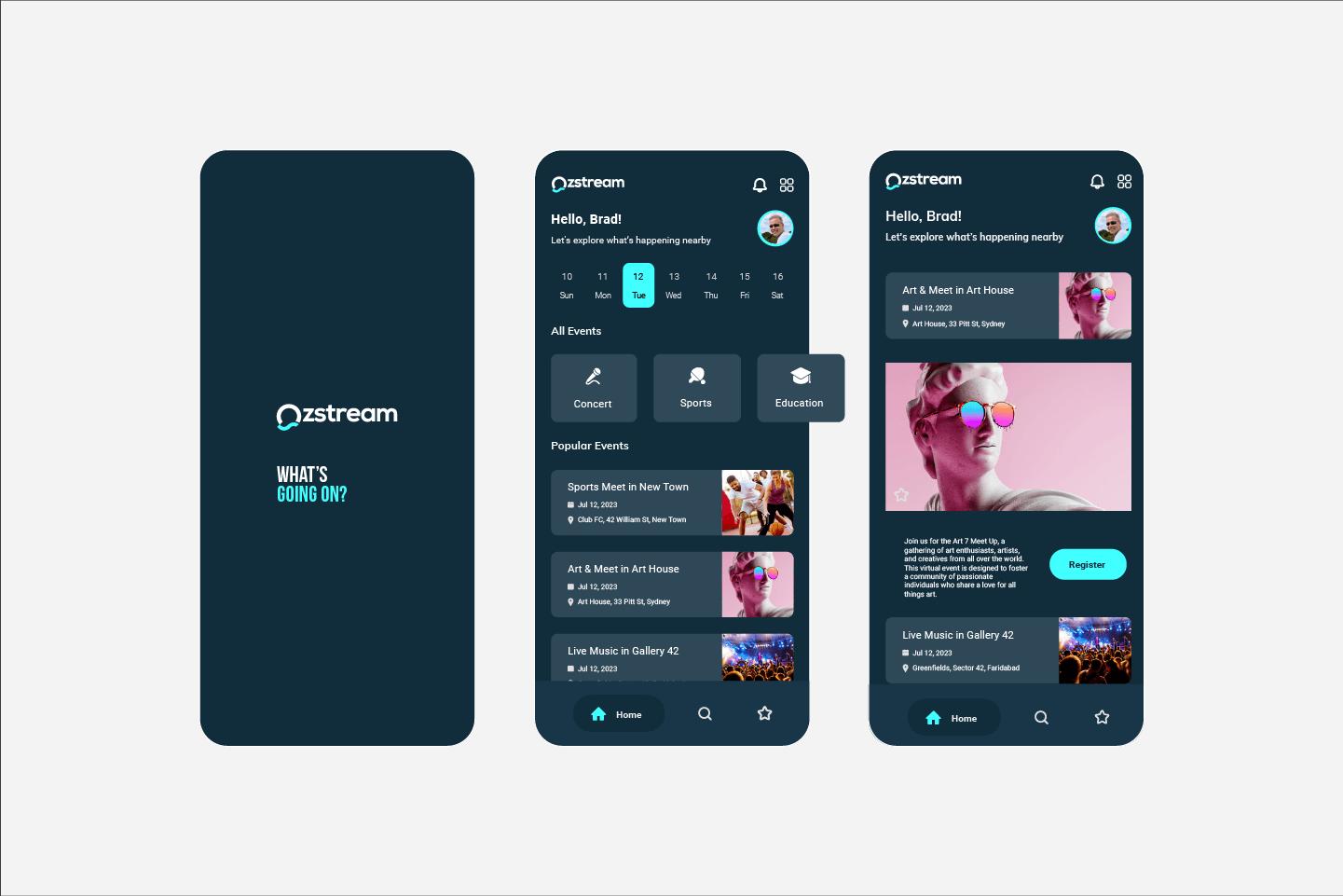 Ozstream app user interface concept